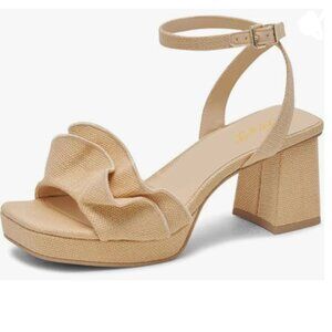 FOWT Linen Platform Chunky Heel Open Toe Ankle Strap Sandals Cute Ruffles Shoes
